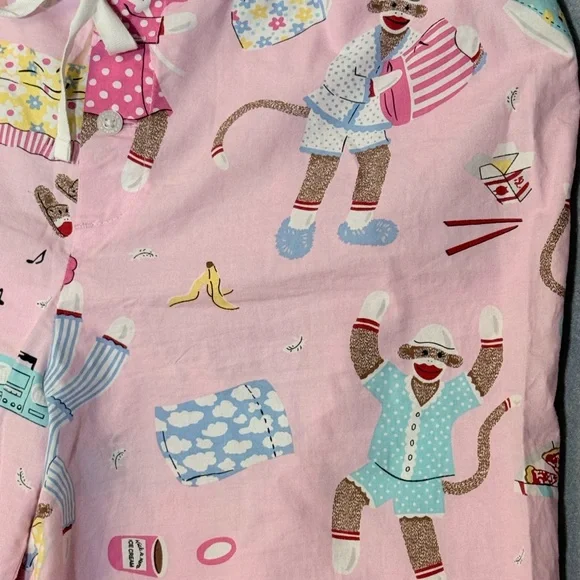 Nick & Nora Medium Pink Pajama Bottoms Sock Monkeys Pajama Party Lace Trim - Picture 4 of 9